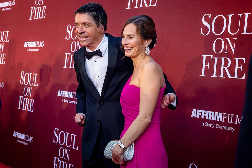 John O'Leary and his wife, Beth, pose for photos at the premiere of Soul on Fire.