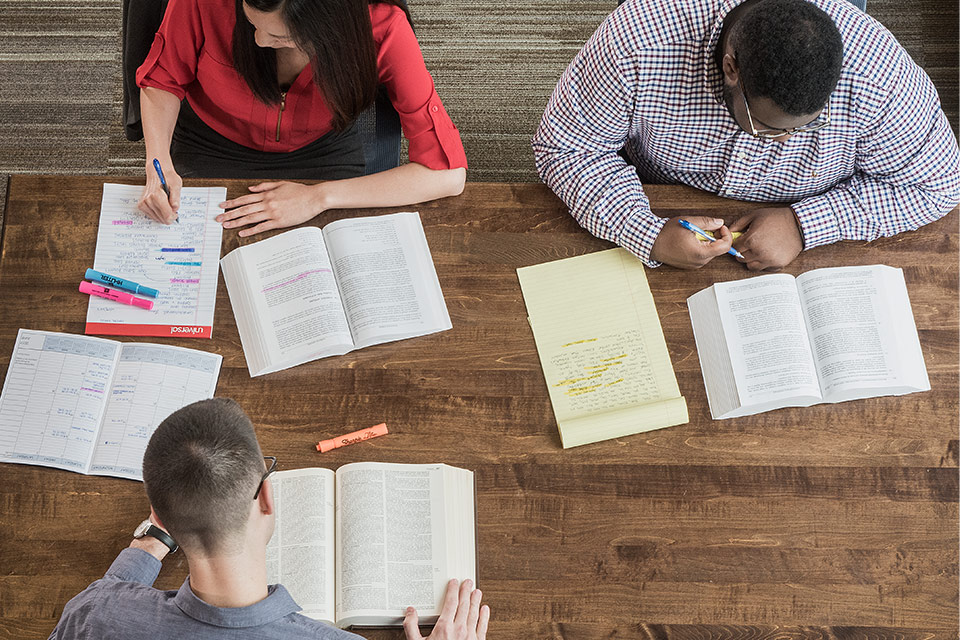 Students studying in Vincent C. Immel Law Library.