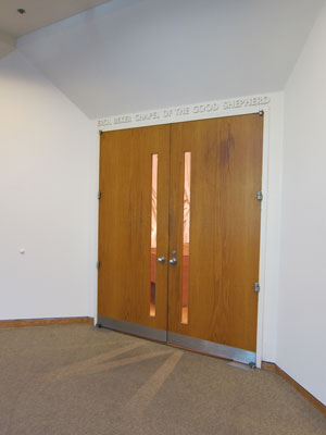 Entry doors to the Chapel of the Good Shepherd, St. Peter's Lutheran church, designed by artist Louise Nevelson.