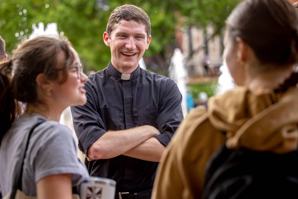 Chris Ross enjoys java with students Chris Ross enjoys java with students