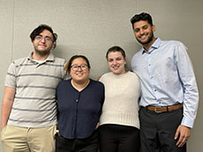 Brady Beggs, Cecilia Besancenez, Yichen Fang, Nachi Rotte  standing in front of a white wall 