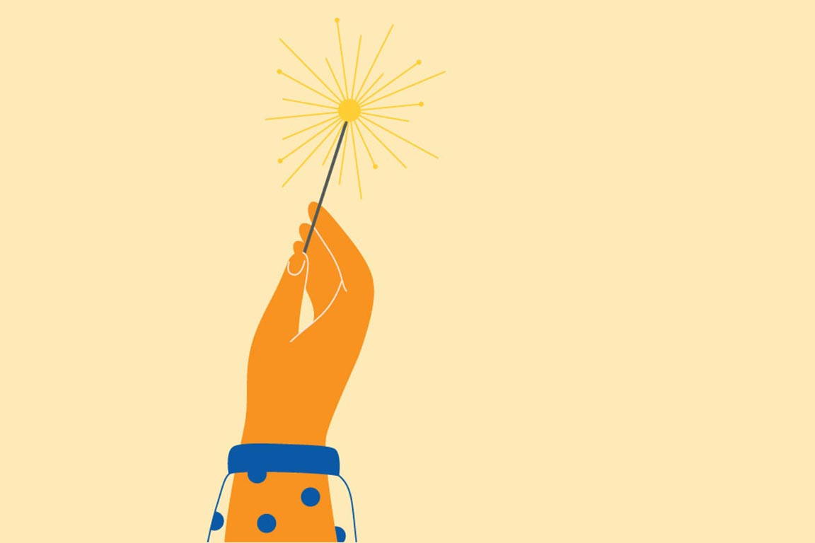 An illustration of a hand holding a sparkler.